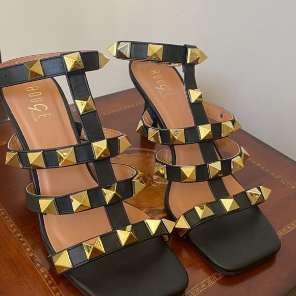 Rouge Helium Black Studded Strappy Heels - Picture 5 of 10